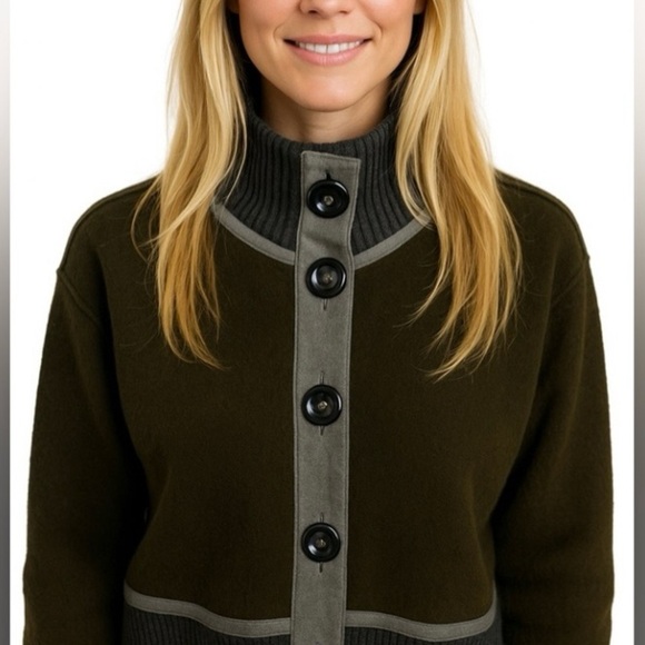 Tribal Large Button Down Wool Dark Green & Gray Cardigan Sweater size Large - Picture 1 of 15